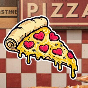 Pepperoni Heart Pizza Waterproof Vinyl Sticker 6x5cm